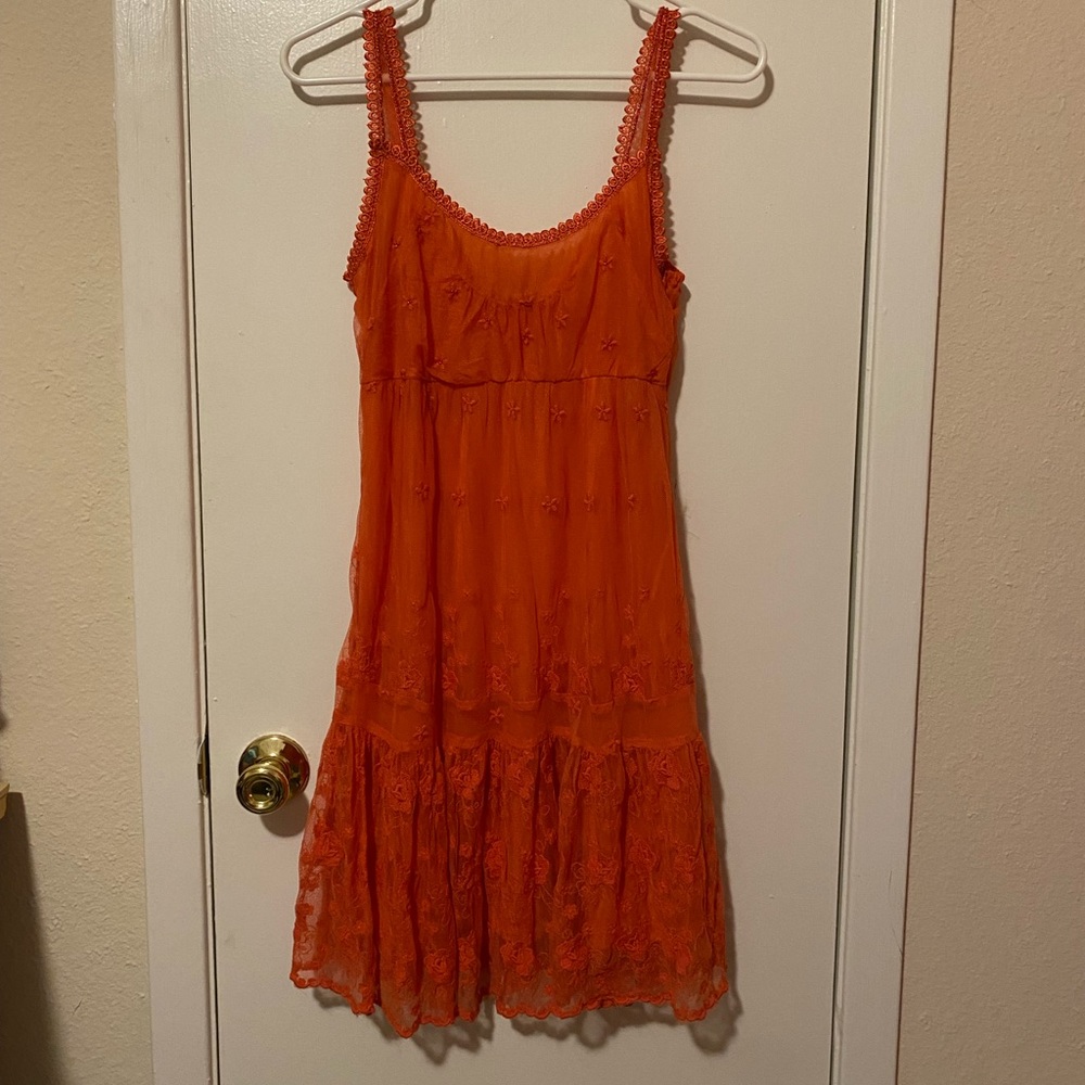 Lulumari Lace Embroidered Beaded Slip Dress - Size Medium - Coral Pink